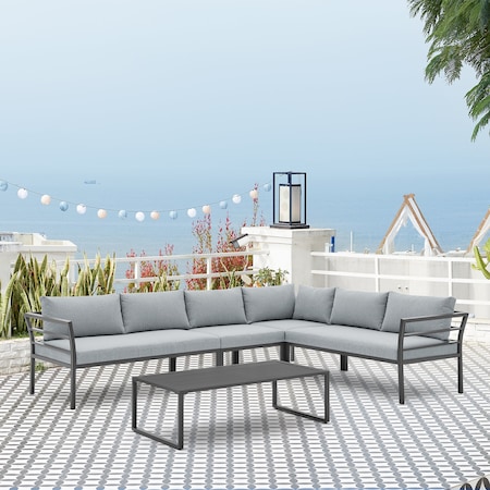 Manhattan Comfort Sunnyside Corner Patio Conversation Set with Table in Grey on Grey OD-CV026-GY